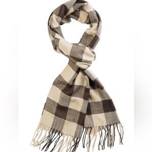 Brown Buffalo Check Plaid Scarf Womens‎ Cashmere Feel Knit Quiet Luxury Preppy